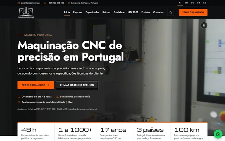 Site da GIG Solutions no computador